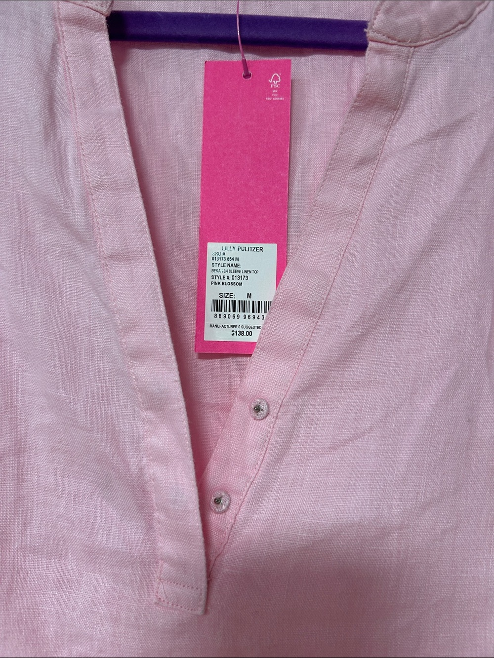Lilly Pulitzer-Linen Bekah 3/4 sleeve Top - Women’s size M- pink blossom - Picture 2 of 6